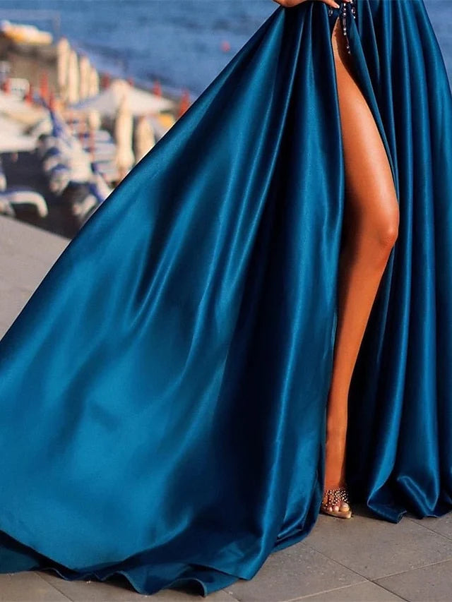 Vestidos de fiesta largos de corte A/princesa con un solo hombro, florales y cuentas